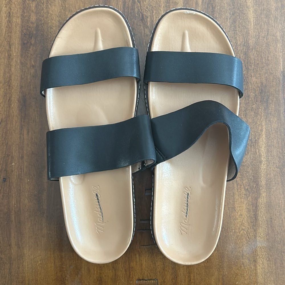 Madewell The Charley Double Strap Slide Sandal Shoes ND955 Black - Picture 8 of 10